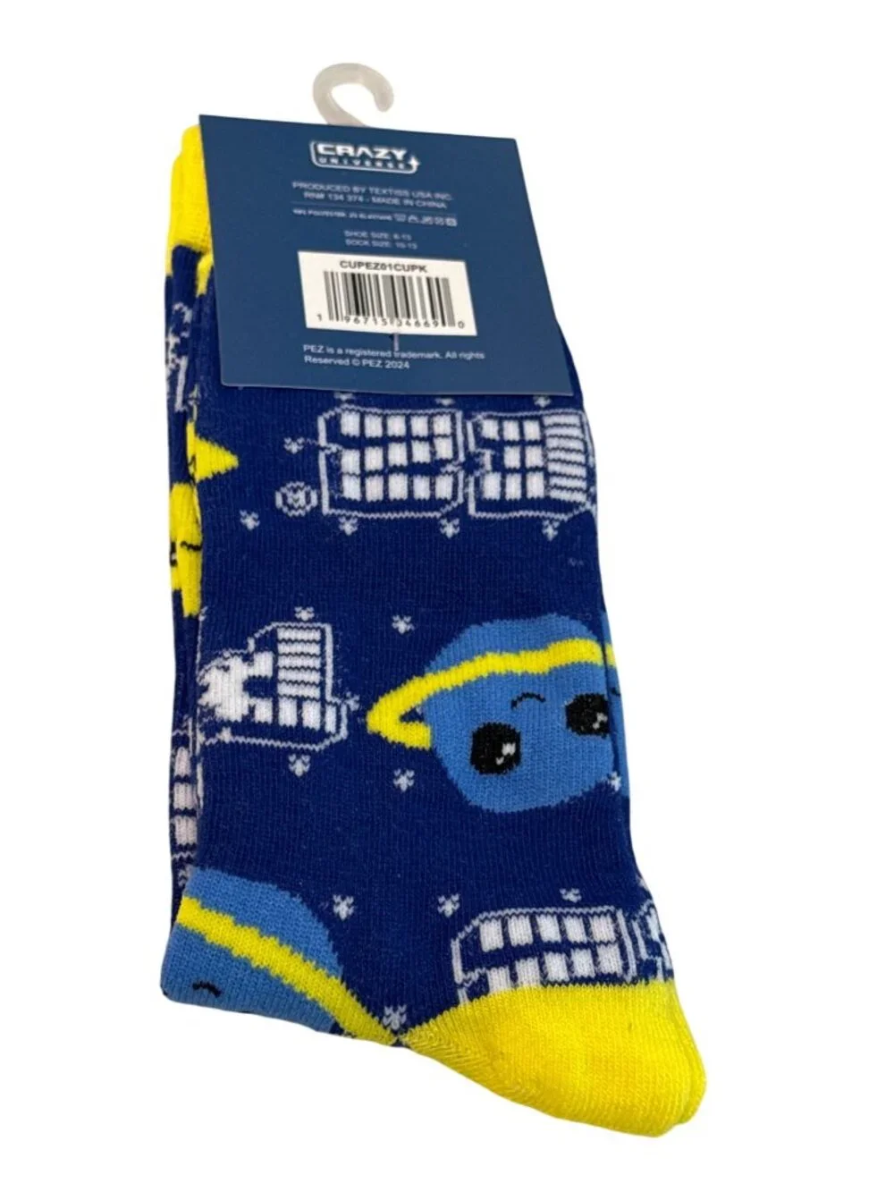 Space Dispenser Novelty Socks Blue Yellow Stars Mens Crew Fun Graphic